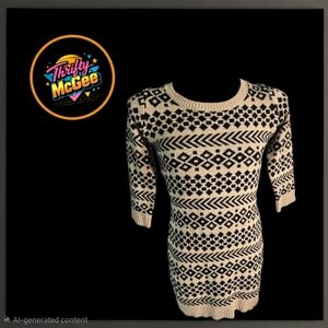 Pink Rose Black and Cream Geometric Sweater